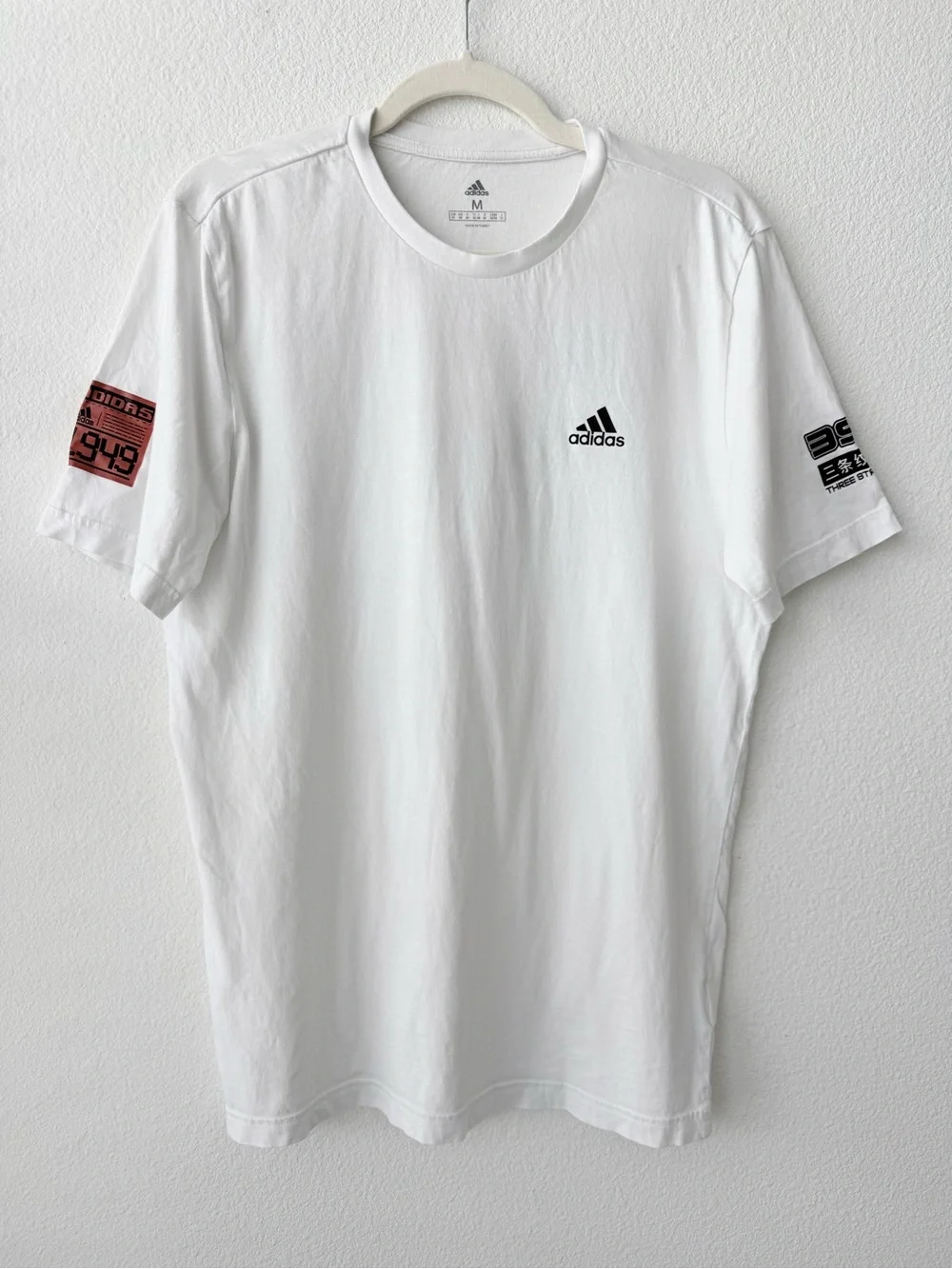 adidas White Short Sleeve Crewneck Tee with Sleeve Graphics